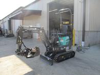 RENTAL BATTERY MINI EXCAVATOR KATO IHI 9VXB BATTERY MINI EXCAVATOR WITH TRENCH BEAK GRAPPLE FOR SLAB REMOVAL ELECTRIC MINI EXCAVATORS WITH BATTERIES